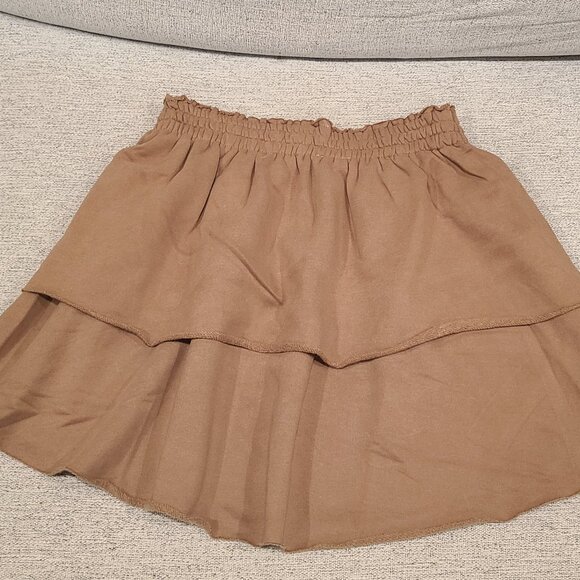 Coffee Fleece Tiered Raw Hem Skirt - Picture 3 of 3